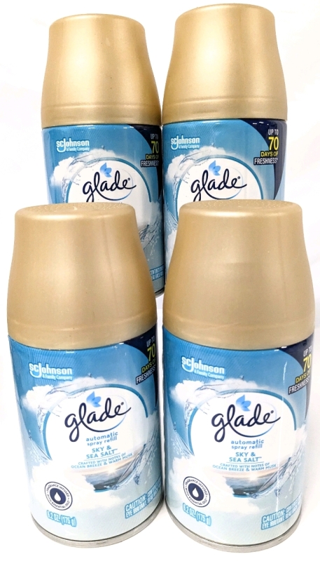 4 New Glade Automatic Spray Refills : Sky & Sea Salt - 175g ea