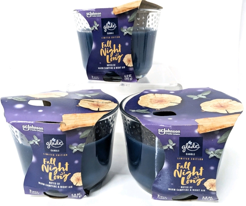 3 New Glade Fall Night Long (Notes of Warm Campfire & Night Air) 3-Wick Candles - 193g ea