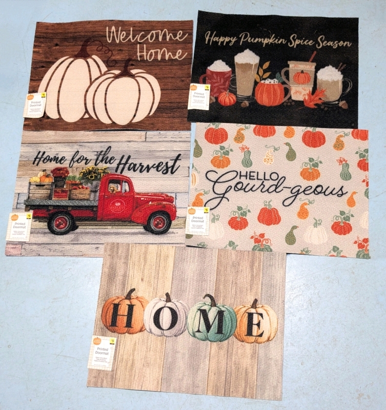5 New Fall-Themed Indoor/Outdoor Printed Doormats - 18" x 24" ea