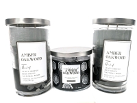 3 New Candles: Amber Oakwood [Leafy Greens. Rich Spices & Natural Wood] 395g-481g in Glass Vessels with Lids