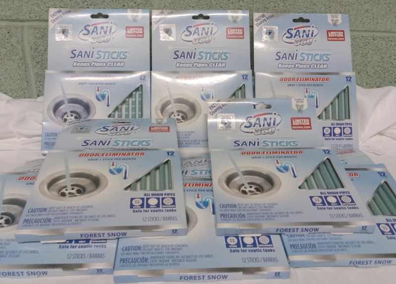 8 new Packs of 12 | Sani360: Sanisticks Forest Snow | Keeps Drains Clear