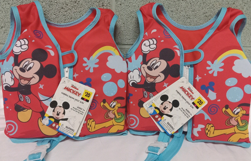 2 New | Youth Size S/M Mickey JR Fabric Swim Vests | 40Lbs Weight Capacity