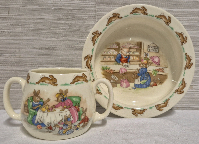 2 Royal Doulton Bunnykins Children's Mug 3" Tall & Bowl 6" Diameter