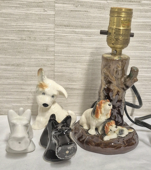Vintage Adorable Working Dog Lamp & Scottie Dog Figure & Salt and Pepper Shakers