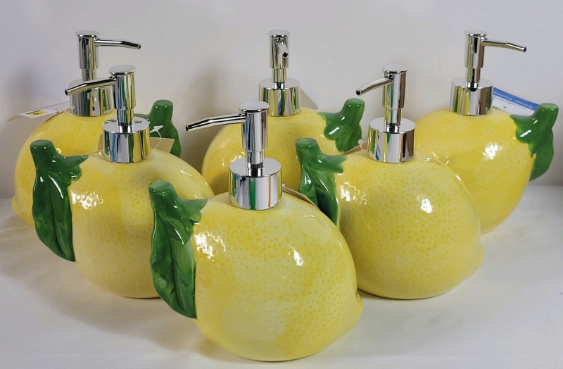6 New TrueLiving 18oz. Ceramic Lemon Soap Dispensers . Pump