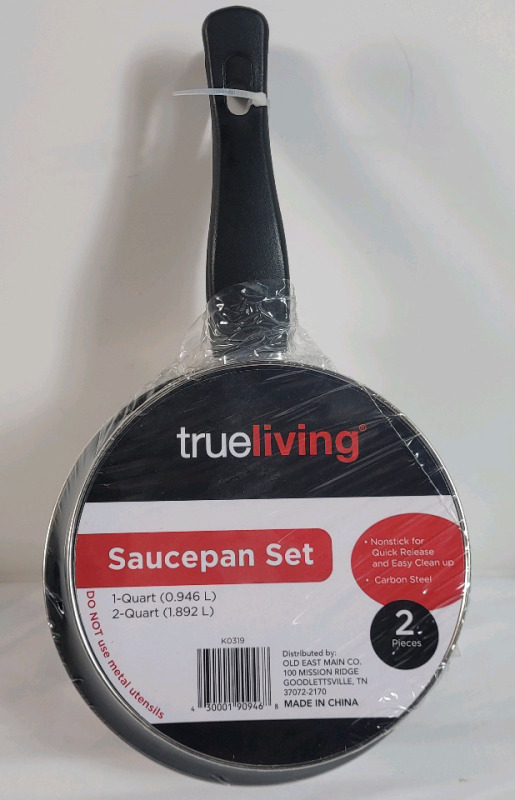 New - 2pc. TrueLiving Saucepan Set . 1-Quart & 2-Quart . Lids not included