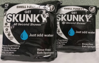 2 New Packs of 25 | Get Skunky Rinse Free Bath Sponges Just Add Water