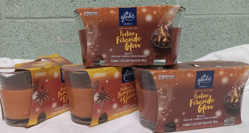 7 New | 192g Glade Candles | 4 Festive Fireside glow & 3 Golden Pumpkin Spice