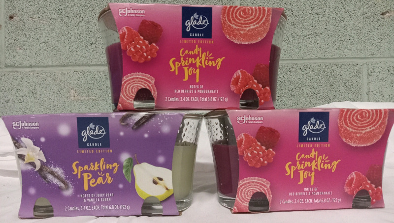 6 New 3.4oz Glade Candles | 4 Candy Sprinkling Joy and 2 Sparkling Pear