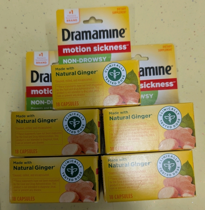 5 New: Dramamine Ginger Packs - 18 Capsules Per Pack - EXP 01/2025