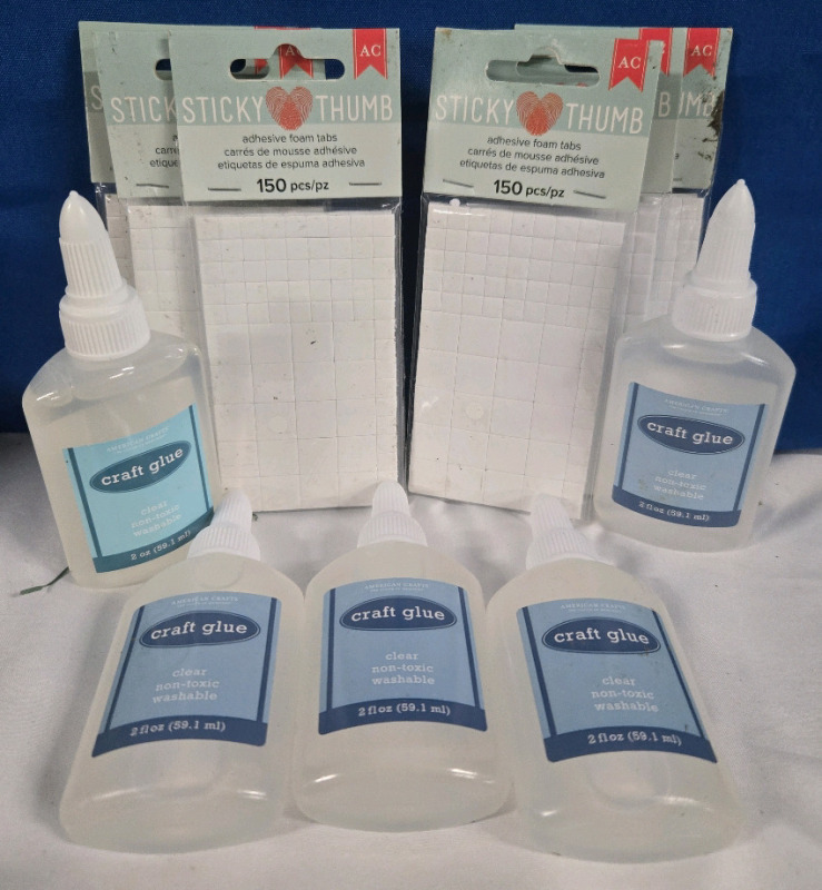 11 New | Crafts & Hobbies Lot Includes ( 6 ) 150pcs Sticky Thumb Adhesive Foam Tabs & ( 5 ) 59mL Bottles Of Craft Glue
