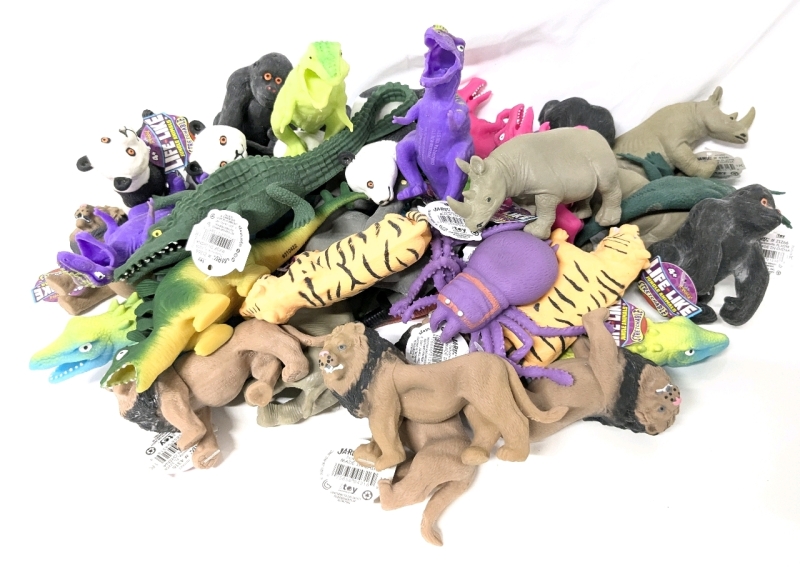 34 New Imperial "Life-Like" Stretchable Floppy Jungle Animals. Dinosaurs + More - Up to 7" Long