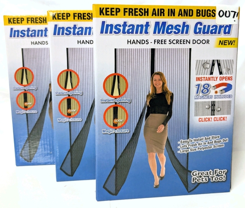 3 New Instant Mesh Guard Magnetic Hands-Free Screen Doors - Each Mesh Panel 83" x 29.5"