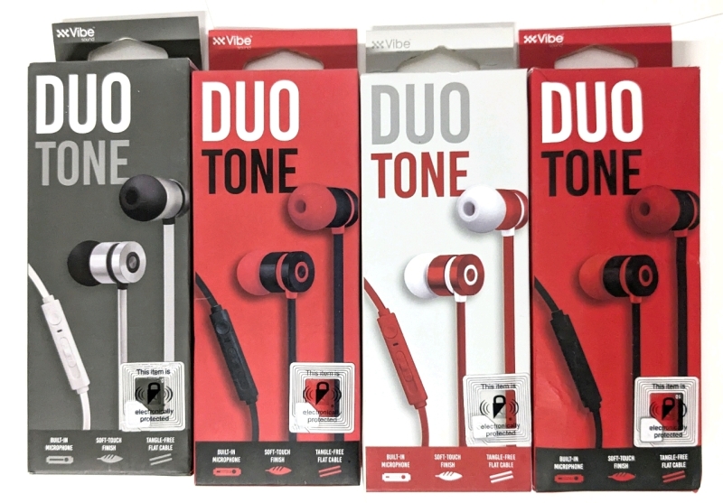 4 New VIBE SOUND Duo Tone Wired Earbuds with Built-In Microphone