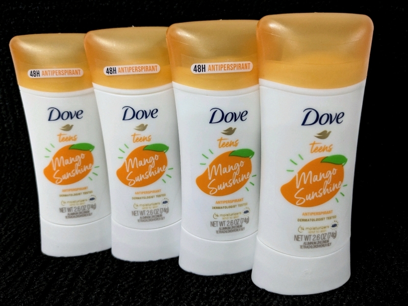 4 New DOVE Teens Mango Sunshine 48 Hour Antiperspirant - 74g ea | EXP 08/2025