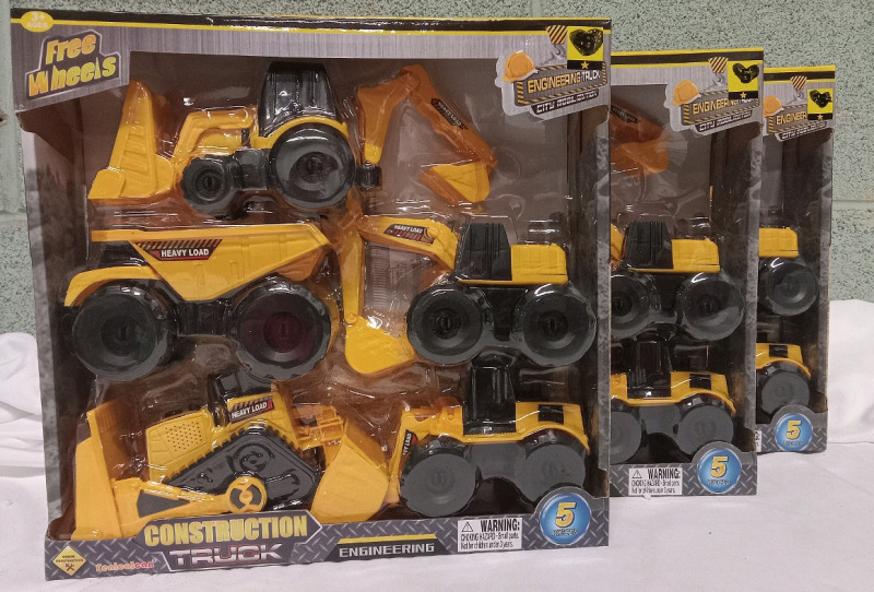 3 New Packs | Free Wheels Construction Trucks Toys | 5 Pieces Ea.