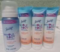 4 New | Secret: Peach+Vanilla Blossom Whole Body Deodorant | 28g Spray & 22g Creams