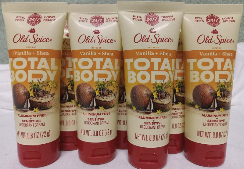 7 New | 22g Tubes of Old Spice Vanilla+Shea Whole Body Deoderant Creams