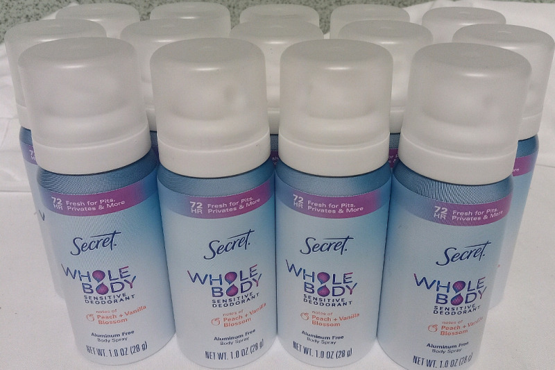 14 New 28g Bottles | Secret: Peach+Vanilla Blossom Whole Body Deodorant Spray
