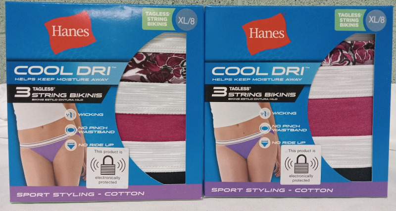 2 New Packs of 3: Women's XL Hanes COOLDRI Tagless String Bikini underwear