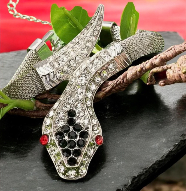 Rhinestone Snake Elegant Encrusted Mesh Snake Bracelet Approximately 8 Inch 2 In extender