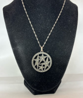 Marcacite Sterling 4 Stars Necklace 925 Italy 16 Inch Chain