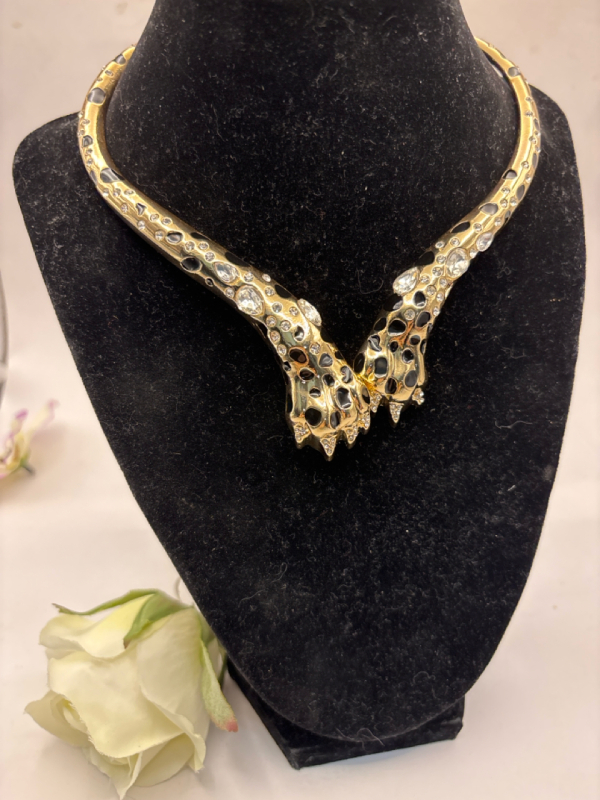Sexy Cheetah Leopard Pattern Cuff Choker Necklace Enameled Cheetah Tiger Claw Design Statement Necklace