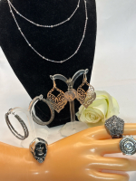 Heavy Grim Reaper Ring CZ Rings Pierced Earrings Beaded Chain