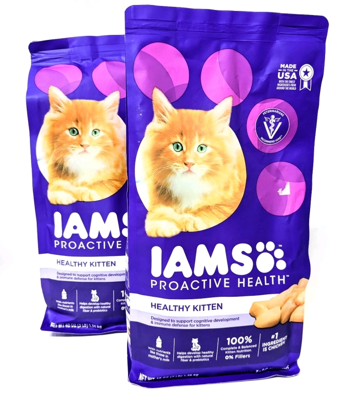 2 New Bags IAMS Proactive Health : Healthy Kitten (1-12 Months) Cat Food - 1.36kg ea | BB Sept/2025