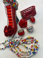 Fabulous Retro to Vintage Jewelry High Heel Sequins Red Shoe Ring Holder
