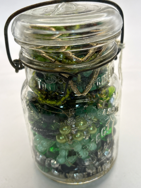 Perfect Seal Old Mason Jar Made in Canada Packed Appears Mostly Green Jewelry 5.5&rsquo;&rsquo; Appr