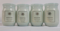 4 New Holiday Style Holiday Greetings Scented Candles , 18oz. Jars.