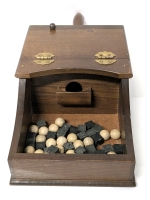 Really Neat Vintage Presumed Masonic Wooden Ballot Box with Square & Round Counters - 6" x 14.75" x 3.5"