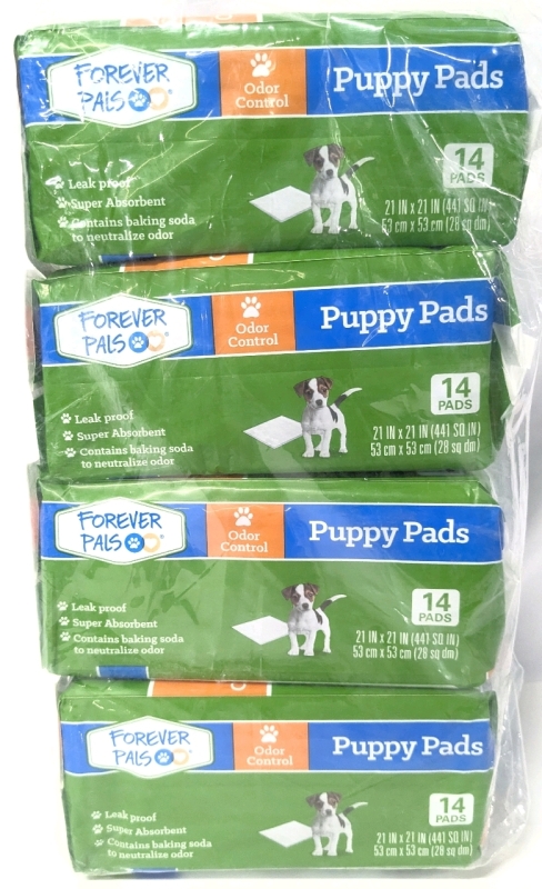 4 New Packs Forever Pals PUPPY PADS with Odor Control - 14x Pads per Pack, 21" x 21" ea