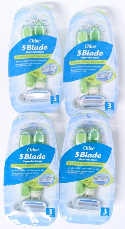 4 New Packs Studio Selection CHLOE 5 Blade Disposable Razors (Compare to Venus Extra Smooth) - 3 Razors per Pack