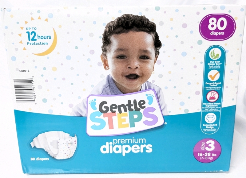 New Size 3 (16-28lbs) GENTLE STEPS Premium Diapers - 80 Diapers in 2 Designs