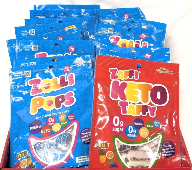 17 New ZAFFI 0g Sugar Keto Friendly Allergy-Free Candies : 16 Zolli Pops & 1 Keto Taffy - 1.6oz ea | BB 12/2024 (Taffy) & 07/2026 (Pops)