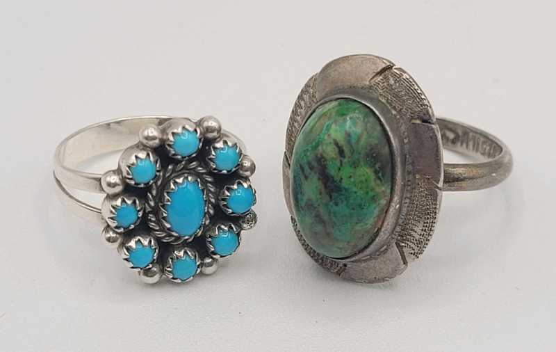 Two (2) Vintage Sterling Silver Rings , Both Set with Stones . Both Size 6.5