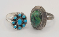 Two (2) Vintage Sterling Silver Rings , Both Set with Stones . Both Size 6.5