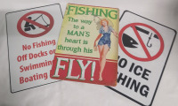3 pcs | Foshing Themed Signs | "The way to a man's heart" , "No Ice Fishing" & "No Fishing Off Docks" | Largest Item Measures 8 x 12"