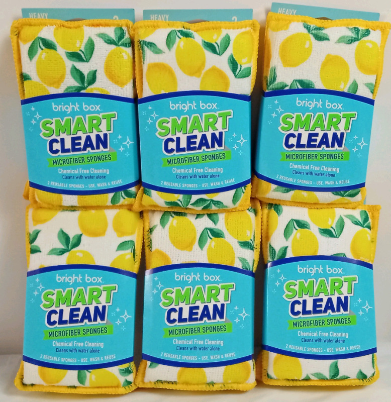 12 New Bright Box Smart Clean Microfiber Sponges . 6packs , 2 per pack