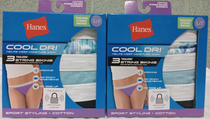 2 New Packs of 3: Women's L Hanes COOLDRI Tagless String Bikini underwear