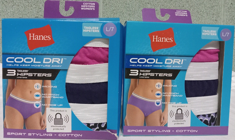 2 New Packs of 3: Women's L Hanes COOLDRI Tagless Hipsters Underwear
