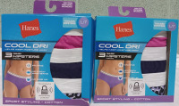 2 New Packs of 3: Women's L Hanes COOLDRI Tagless Hipsters Underwear