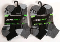 12 New Zone Pro Men's Half Cushion Ankle Socks , Shoe Size 6-12 . Two (2) Packs , 6 Per Pack