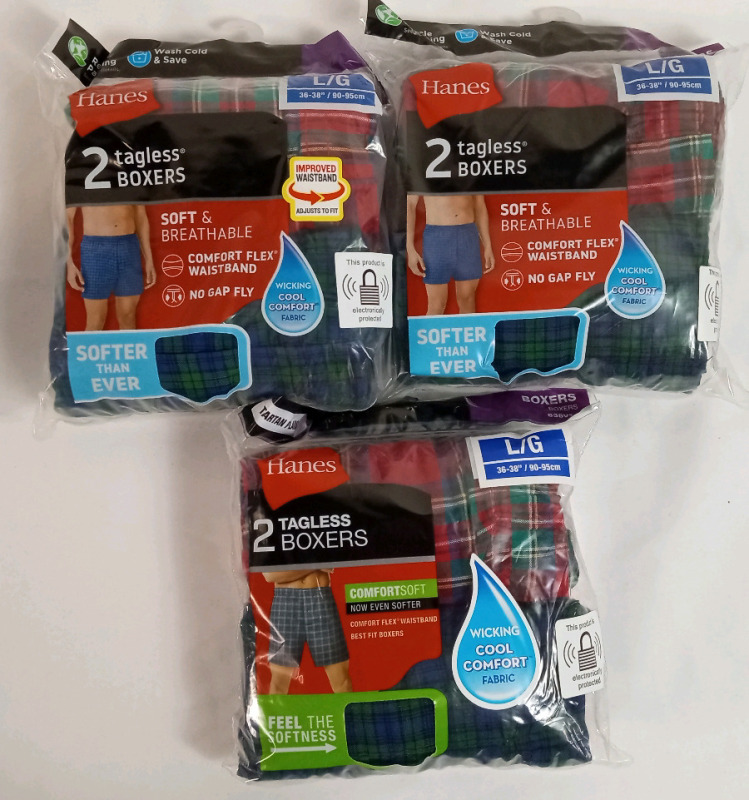 6 New Hanes Boxers . Size Large , Waist Size 36"-38"