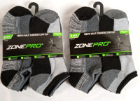 12 New Zone Pro Men's Half Cushion Ankle Socks , Shoe Size 6-12 . Two (2) Packs , 6 Per Pack