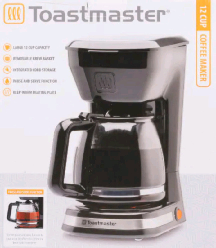 New | Toastmaster 12 Cup Coffee Maker | W/ Pause & Serve Function & Integrated Cord Storage