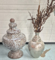 2 Fantastic Home Decor Pieces - 23" Tall Terracotta Urn & 17" Tall Bombay Vase with Dry Flowers