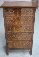 Vintage Oak 5-Drawer Dresser on Wheels . Modern Handles on Drawers . Measures 26"&times;47"&times;18" . Age appropriate wear